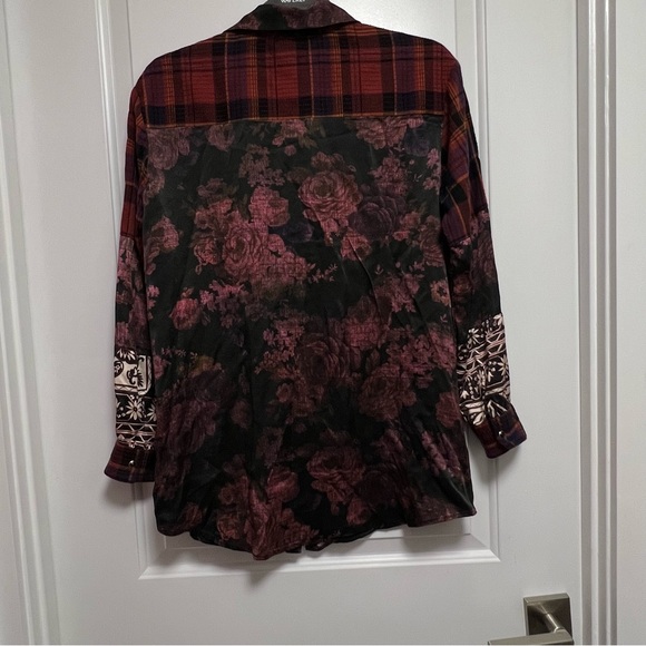 NWT - JOHNNY WAS Mulberry Rose Floral Print / Plaid Mix Up Shirt Sz XXS. - Picture 8 of 11